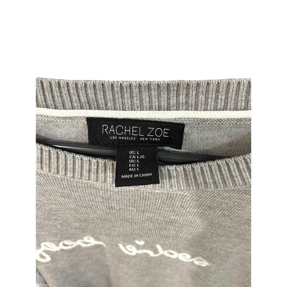 Rachel Zoe Good Vibes Embroidered Cashmere Blend Sweater Gray Size L Minimalist - Picture 3 of 12